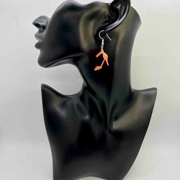 Orange Barbie Shoe Earrings - Coral Orange High Heel Pumps - Novelty Earrings - Picture 8 of 10